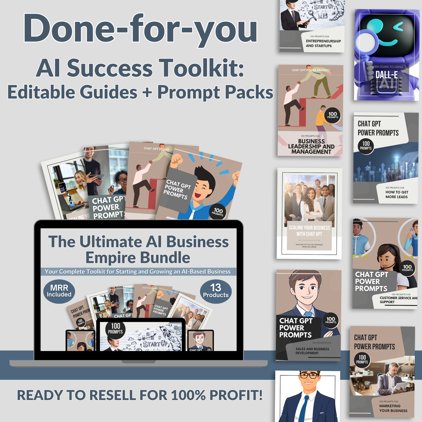 AI & ChatGPT Business Guides Bundle, 13 Editable ChatGPT eBooks And Prompt Packs With Master Resell Rights Done For You Digital Products
