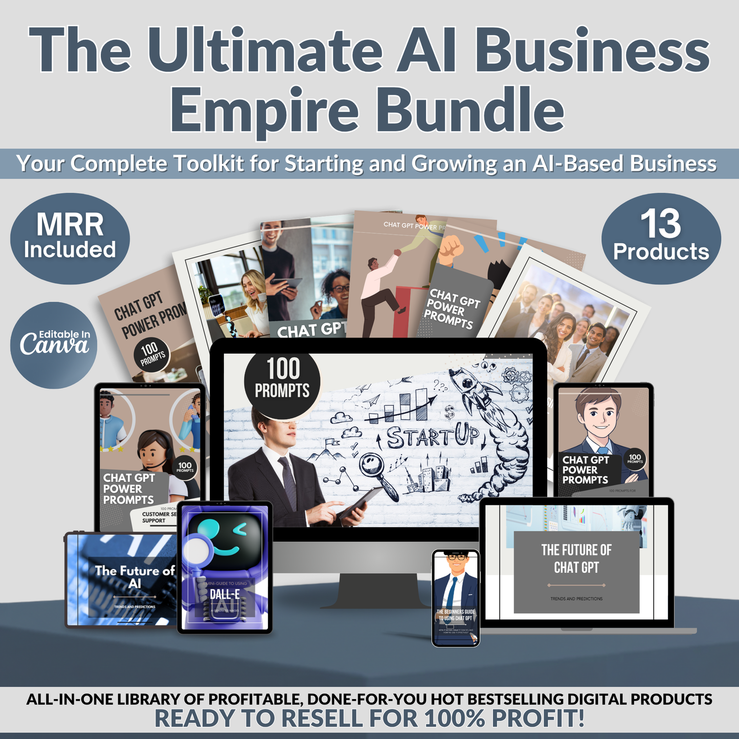 AI & ChatGPT Business Guides Bundle, 13 Editable ChatGPT eBooks And Prompt Packs With Master Resell Rights Done For You Digital Products