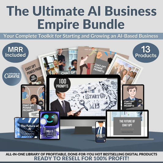 AI & ChatGPT Business Guides Bundle, 13 Editable ChatGPT eBooks And Prompt Packs With Master Resell Rights Done For You Digital Products